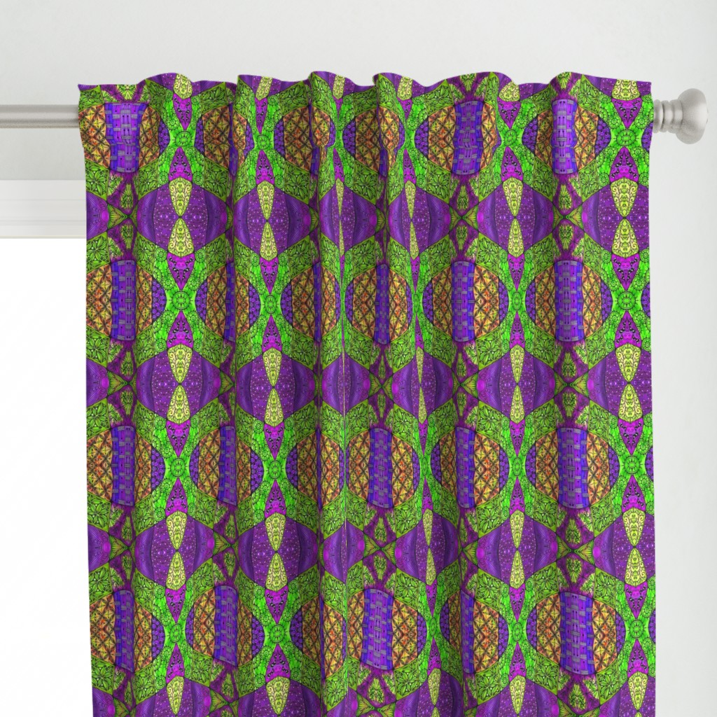 Doodle patchwork--purple and green