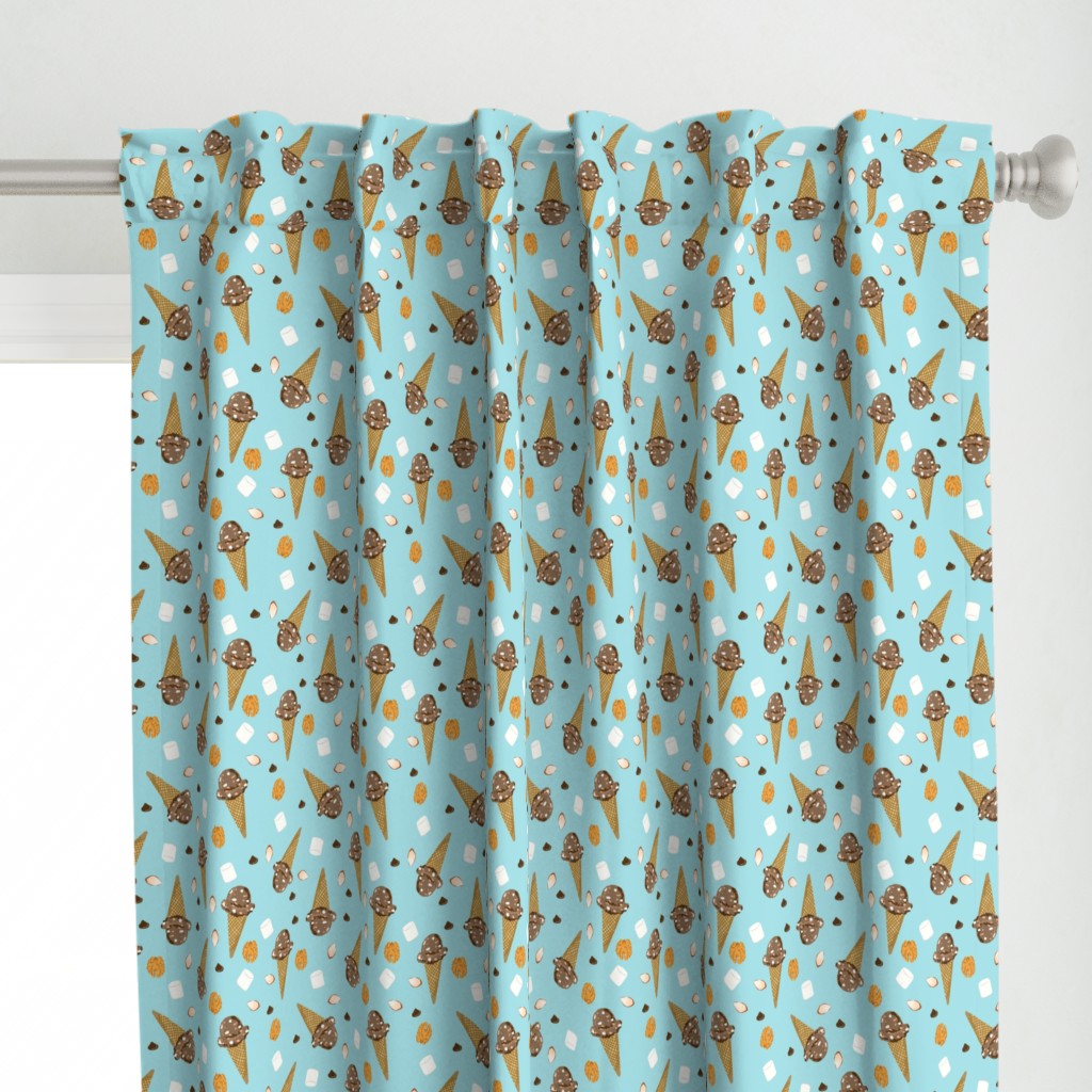 ice cream cone rocky road summer foods fabric blue