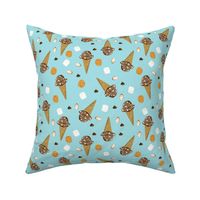 ice cream cone rocky road summer foods fabric blue