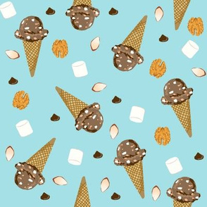 ice cream cone rocky road summer foods fabric blue