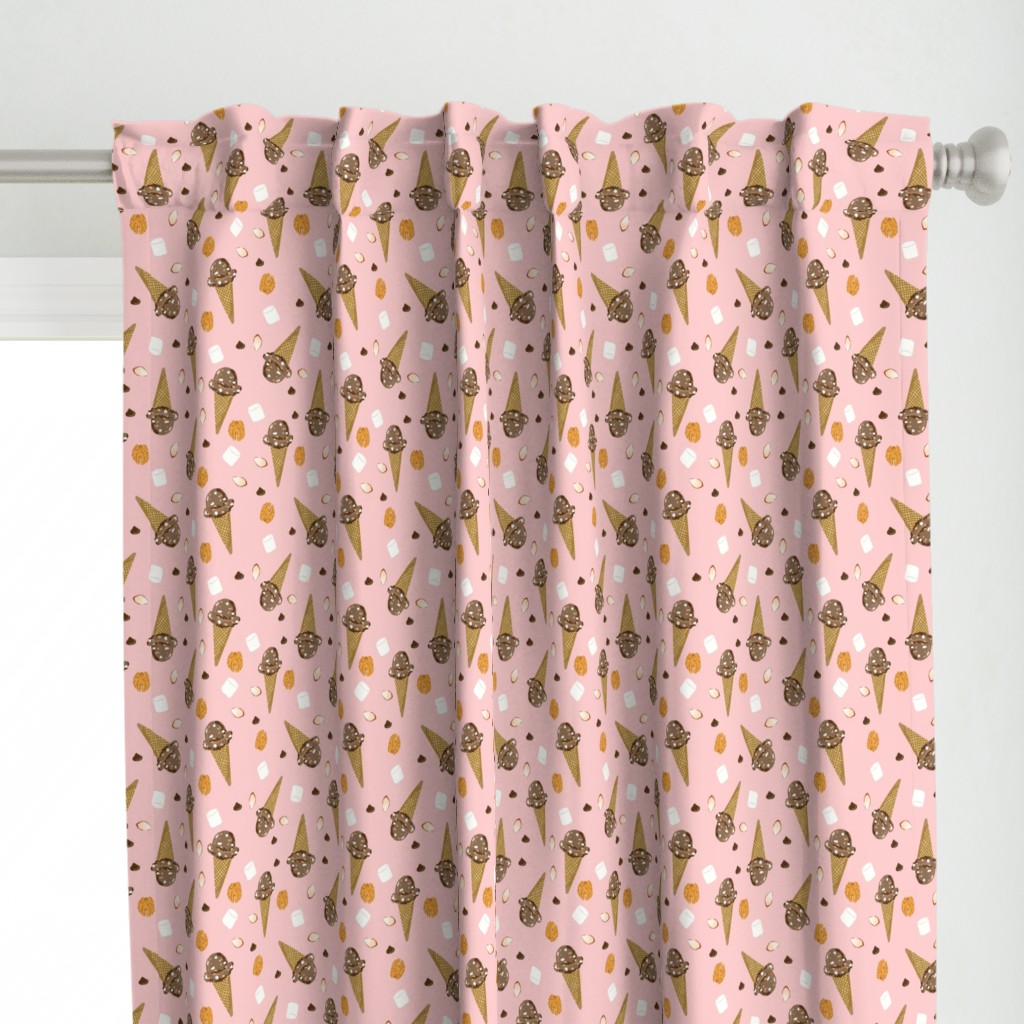 ice cream cone rocky road summer foods fabric pink