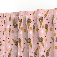 ice cream cone rocky road summer foods fabric pink