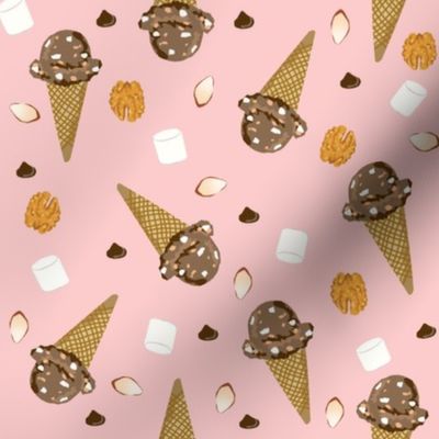 ice cream cone rocky road summer foods fabric pink