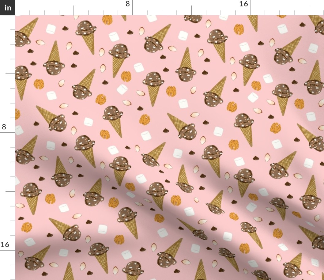 ice cream cone rocky road summer foods fabric pink