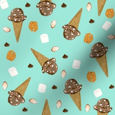 ice cream cone rocky road summer foods fabric mint