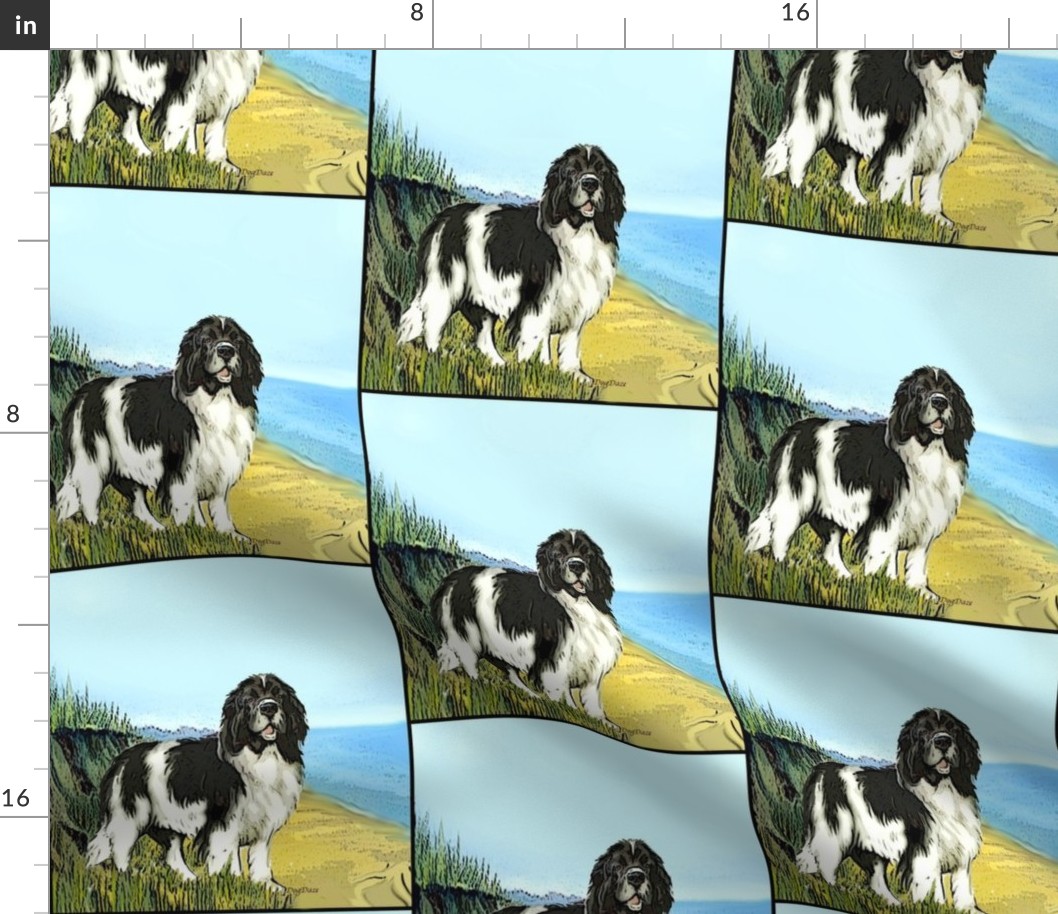 Landseer Newfoundland Beach Scene Fabric