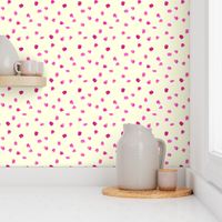 Pink on cream watercolor stains || polka dot pattern for nursery, baby girl