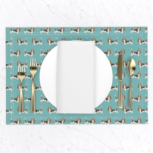 basset hound standing dog breed fabric teal