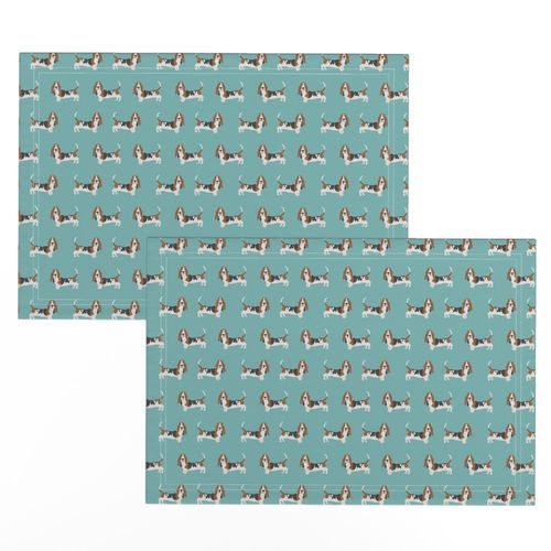 basset hound standing dog breed fabric teal