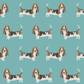basset hound standing dog breed fabric teal
