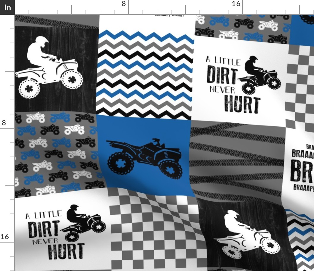 4 Wheel/ATV/A little Dirt Never Hurt - Wholecloth Cheater Quilt - Blue