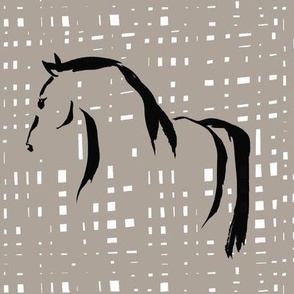 wild horse, beige, black and white mosaik