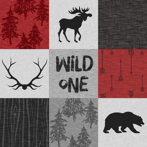 Wild One Quilt A - Red, Black And grey - woodland moose