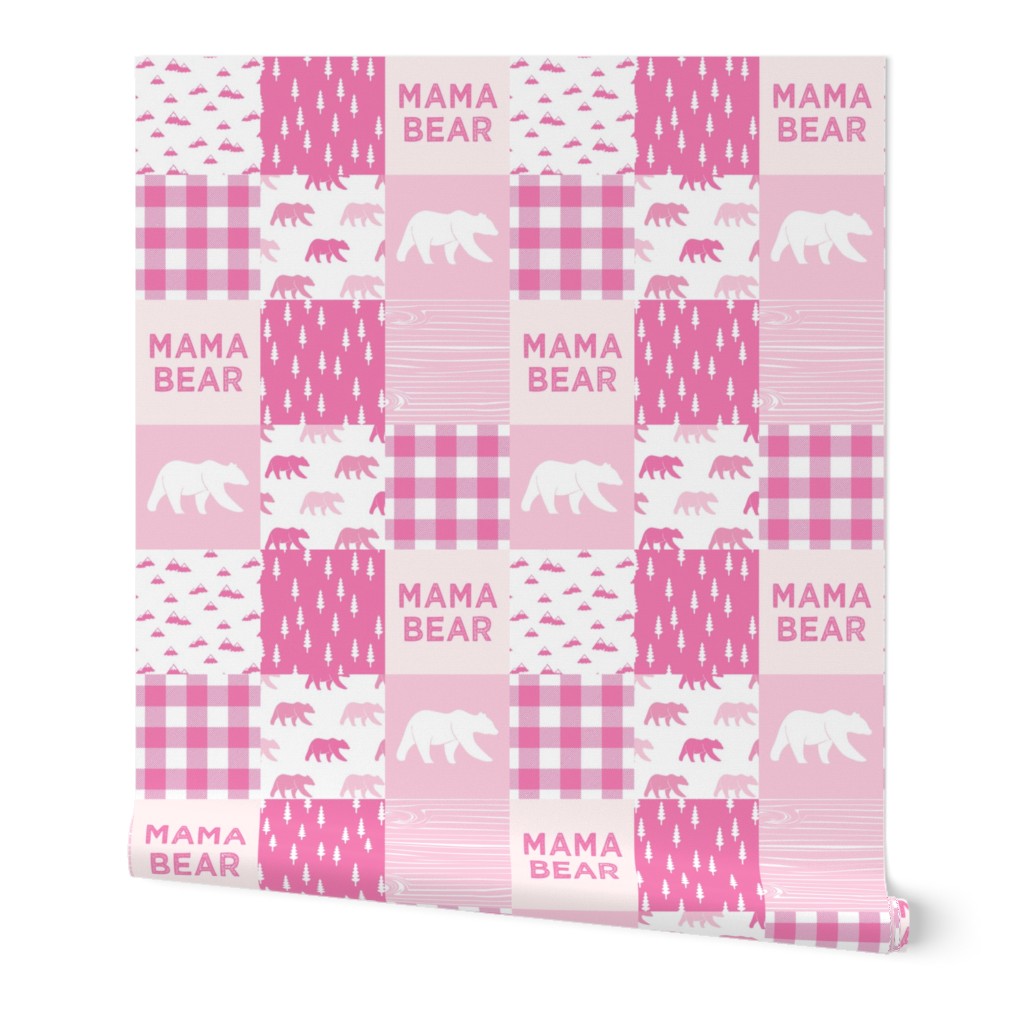 mama bear - patchwork woodland wholecloth - bright pink