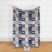 grandma bear - patchwork woodland wholecloth - pink and navy