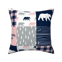 grandma bear - patchwork woodland wholecloth - pink and navy