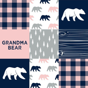 grandma bear - patchwork woodland wholecloth - pink and navy