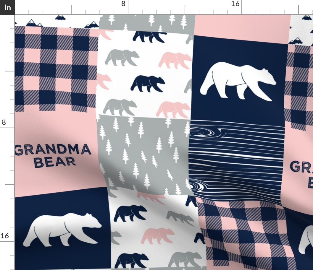 grandma bear - patchwork woodland wholecloth - pink and navy