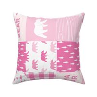 mama bear - patchwork woodland wholecloth - bright pink (90)