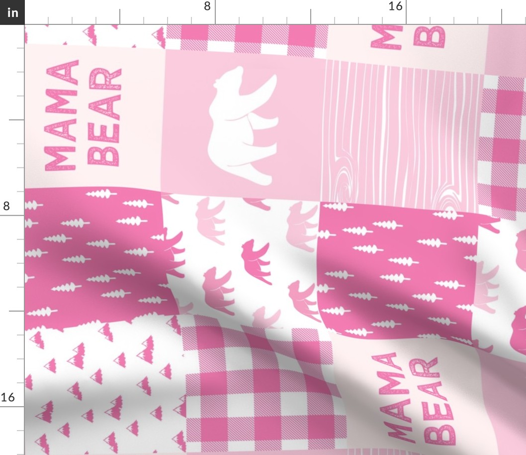 mama bear - patchwork woodland wholecloth - bright pink (90)