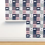 mama bear - patchwork woodland wholecloth - pink and navy