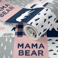 mama bear - patchwork woodland wholecloth - pink and navy