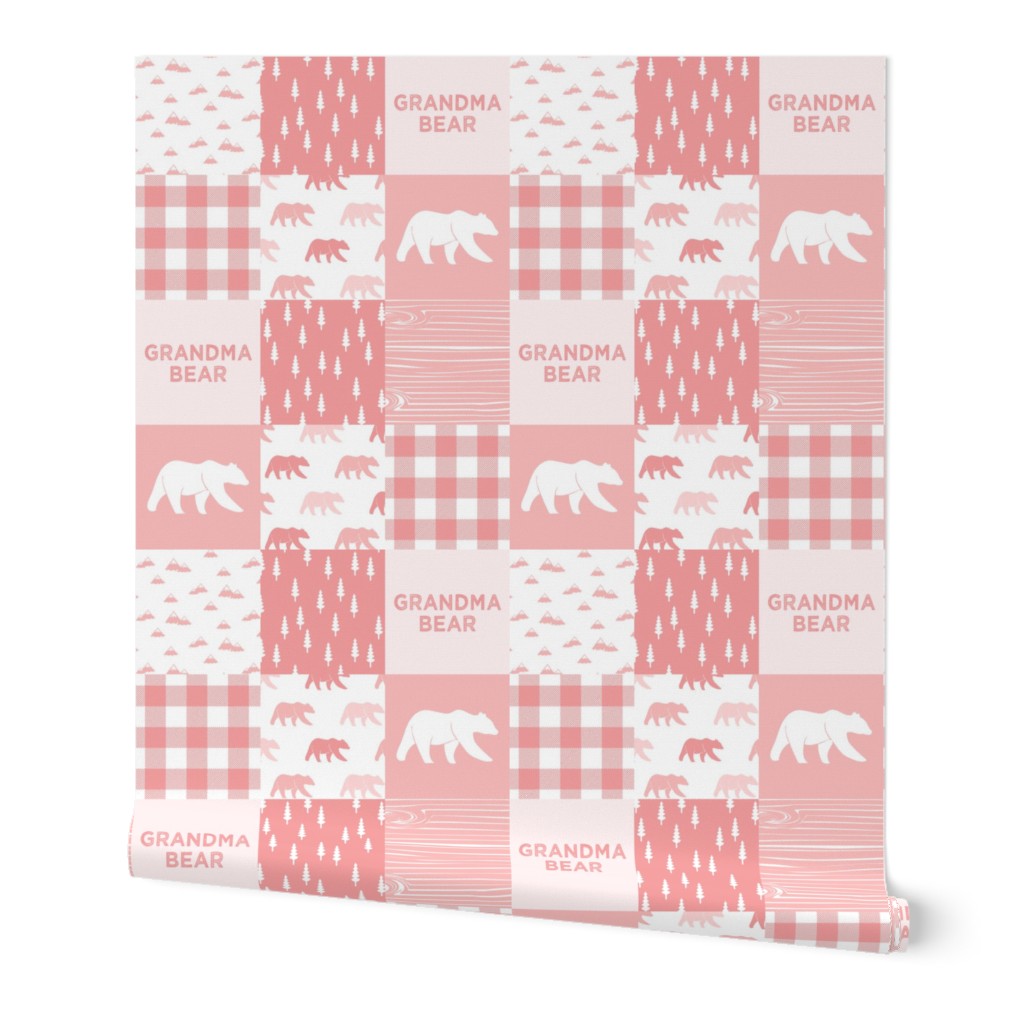 grandma bear - patchwork woodland wholecloth - pink 