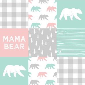 mama bear - patchwork woodland wholecloth - pink and aqua