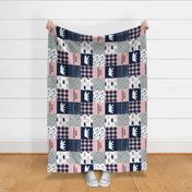 grandma bear - patchwork woodland wholecloth - pink and navy (90)