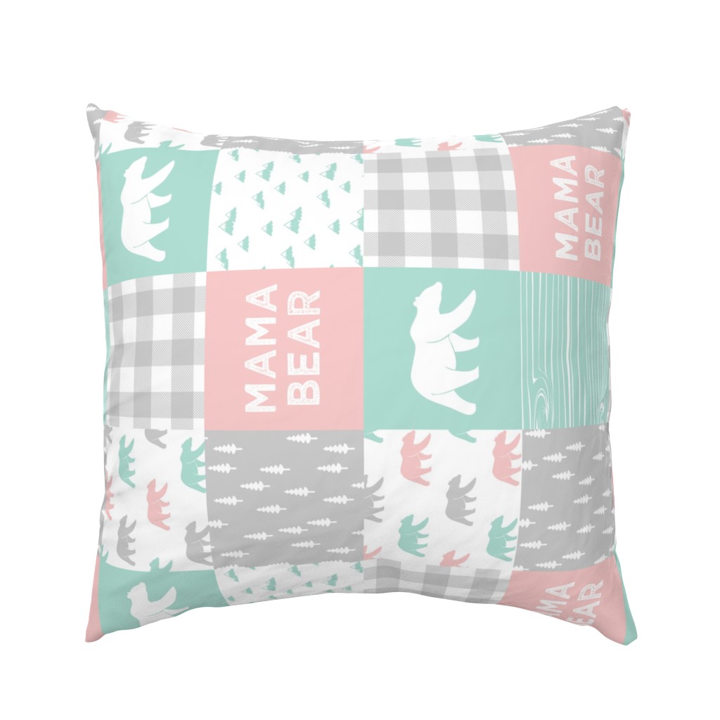 mama bear - patchwork woodland wholecloth - pink and aqua (90)