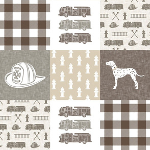 firefighter patchwork fabric - plaid -  brown 