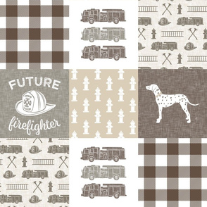 future firefighter patchwork fabric - plaid -  brown 