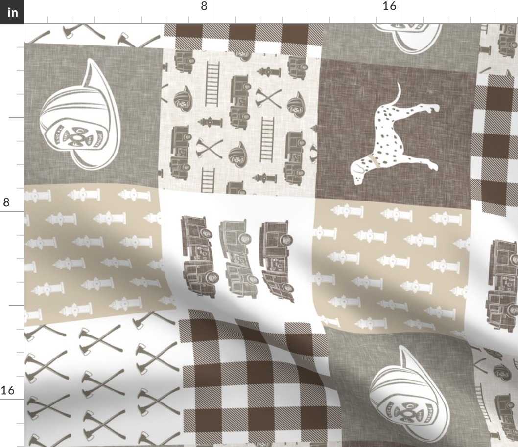 firefighter patchwork fabric - plaid -  brown (90)