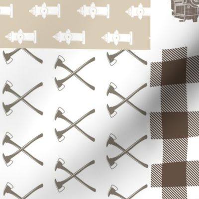 future firefighter patchwork fabric - plaid -  brown (90)