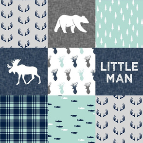 Little Man - Woodland Patchwork - Fishing, Bear, and Moose (navy)