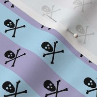 black skull and crossbones on blue and lavender stripe