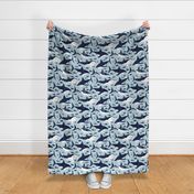 Sharks and Fish on Baby Blue  - Large Scale