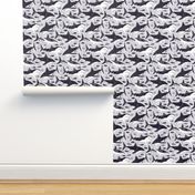 Monochrome Sharks and Fish on Soft Grey - Large Scale