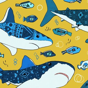 Sharks and Fish on Mustard - Large Scale