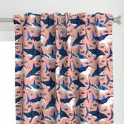 Sharks and Fish on Flamingo Pink - Large Scale