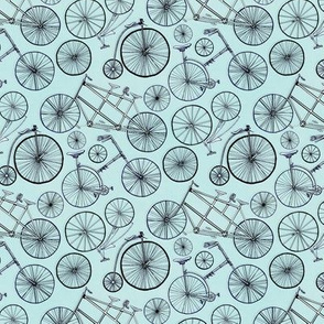 Monochrome Vintage Bicycles On Baby Blue - Small