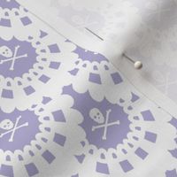 White Skull and Crossbones Lace White on Lavender