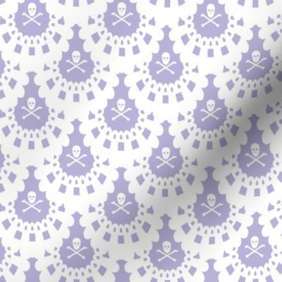 White Skull and Crossbones Lace White on Lavender