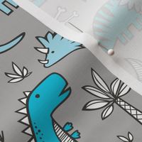 Dinosaurs in Blue on Grey