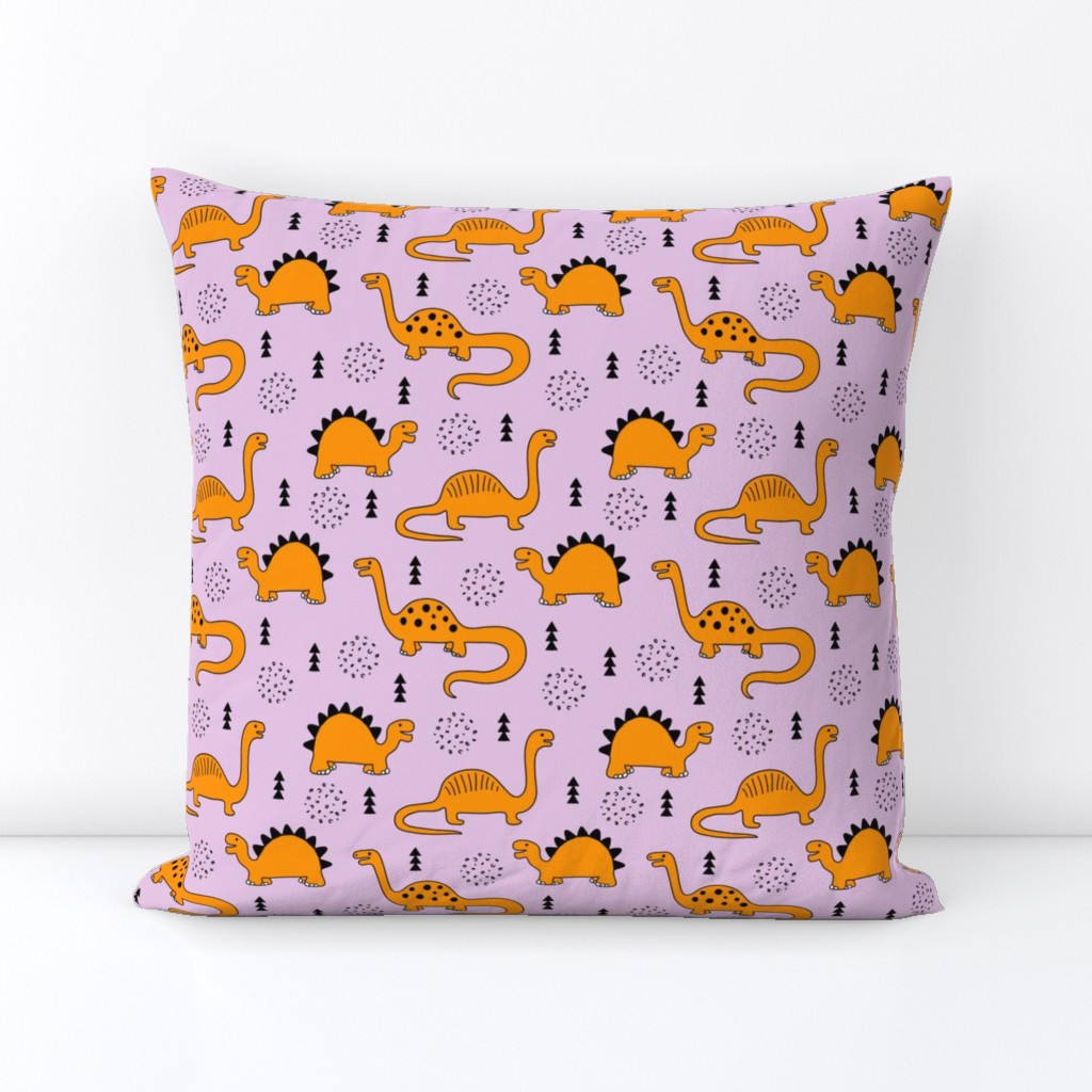 Adorable quirky dino illustration geometric dinosaur animals for kids black and white girls lilac purple orange