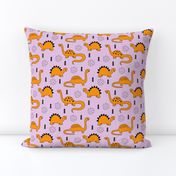 Adorable quirky dino illustration geometric dinosaur animals for kids black and white girls lilac purple orange