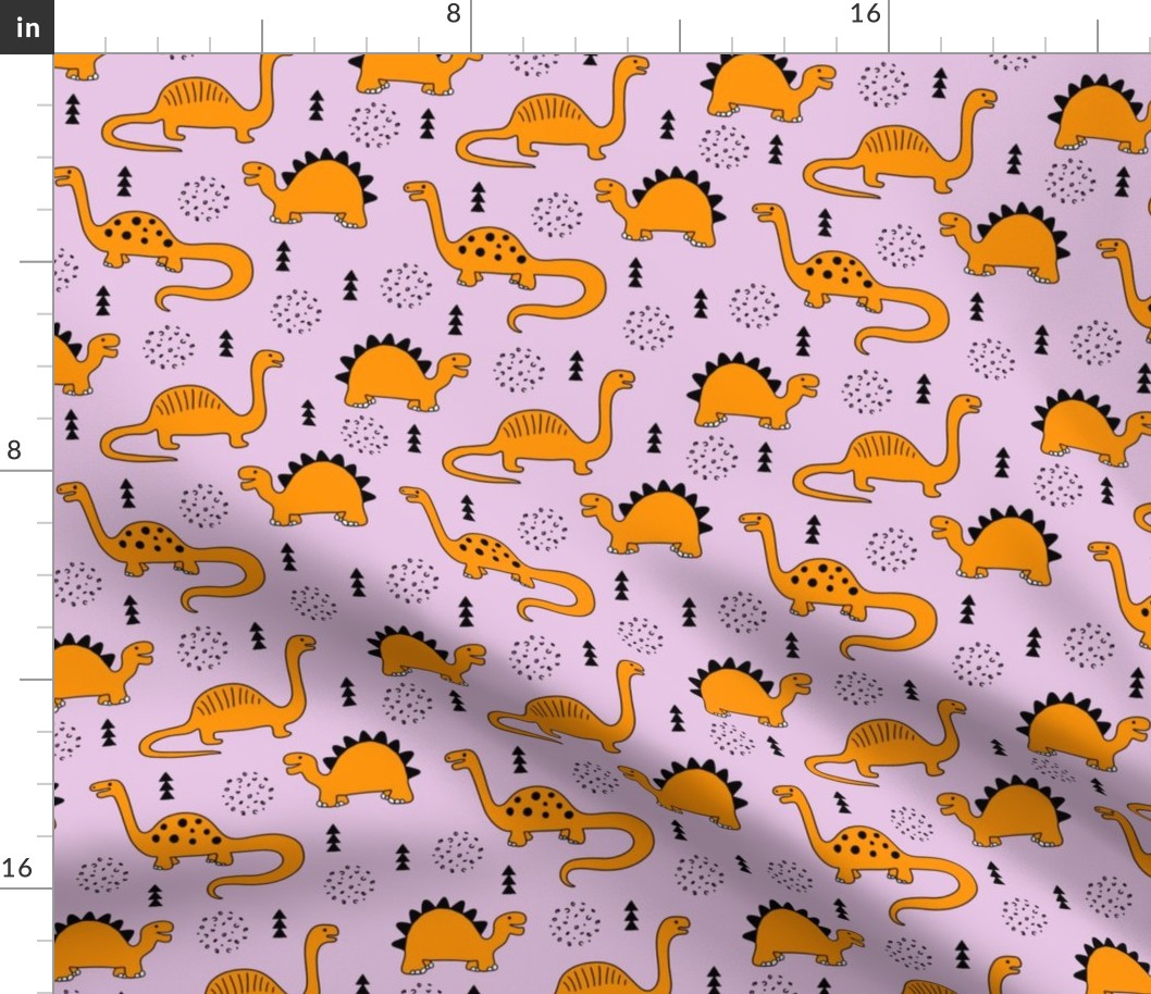 Adorable quirky dino illustration geometric dinosaur animals for kids black and white girls lilac purple orange