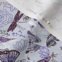 Dragonflies, Butterflies And Moths In Baby Blue,  Purple Amethyst And Grey - Small