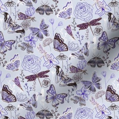 Dragonflies, Butterflies And Moths In Baby Blue,  Purple Amethyst And Grey - Small