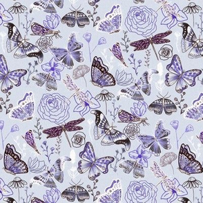 Dragonflies, Butterflies And Moths In Baby Blue,  Purple Amethyst And Grey - Small